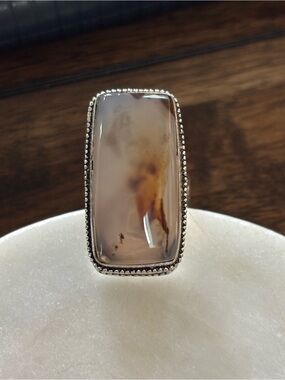 Sterling Silver Brown and Cream Agate Statement Ring